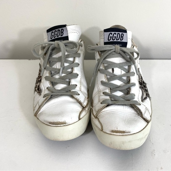 Golden Goose Superstar Low Top White Leather Sneakers Leopard Zebra Hair 36 6 - Picture 3 of 9